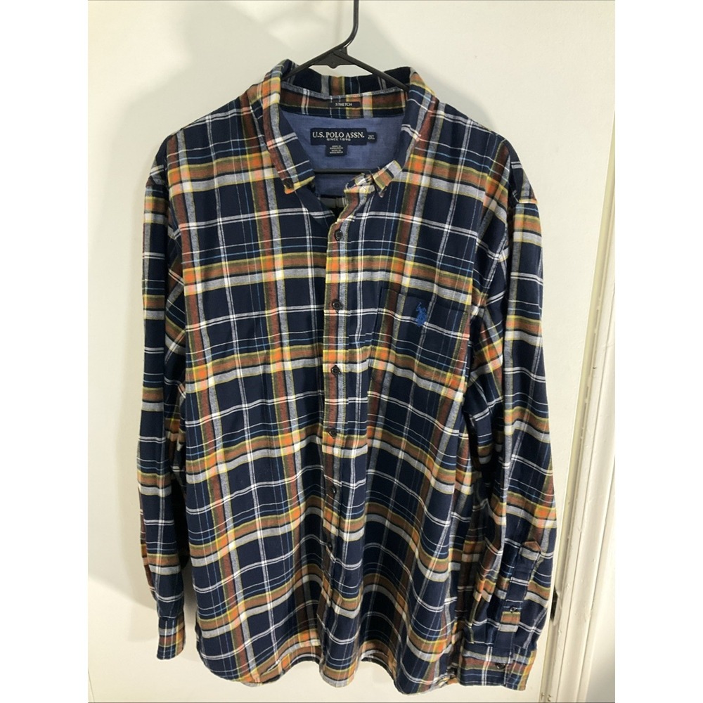 U.S. Polo Assn. Long Sleeve Button Down Shirt Dark Plaid Stretch Size 2XL (A18)